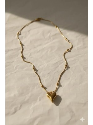 Lia Charm Altın Renk Kararmaz Paslanmaz Top Zincirli Kalp Çelik Kolye