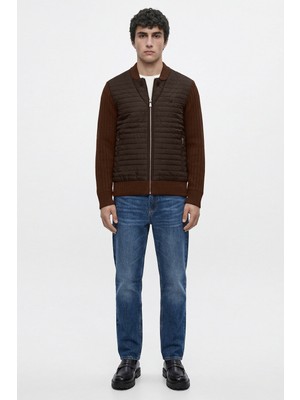 Sementa Kapitone Kombinli Fermuarlı Triko Ceket - Kahve