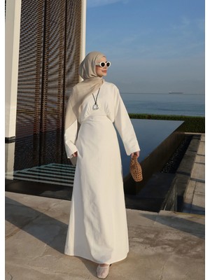 Moda Aksa 2363 Bel Dty Beyaz Elbise