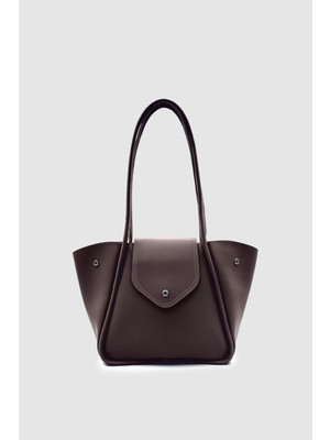 Wuclo Rovel Formu Değişebilen Çıtçıtlı Kanatlı Tote Omuz Çantası Acı Kahve