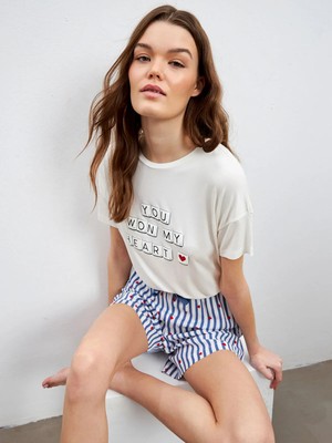 Lc Waikiki Yeni Sezon Bisiklet Yaka Baskılı Kadın Şortlu Pijama Takımı