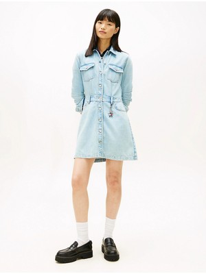 Tommy Hilfiger Mini Trucker Denim Kadın Denim Elbise DW0DW220041A5