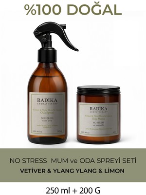 Radika Aromatherapy Doğal Mum ve Oda Spreyi Seti | No Stress | Rahatlatıcı ve Stres Azaltan Koku