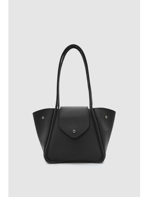 Wuclo Rovel Formu Değişebilen Çıtçıtlı Kanatlı Tote Omuz Çantası Siyah