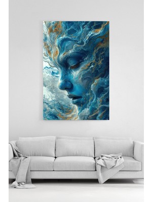 HonataDizayn Mavi ve Altın Detaylı Soyut Kadın Portresi Modern Sanatsal Dekoratif Kanvas Tablo