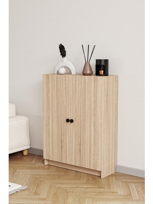 Hofga Bili Yatay Kitaplık 3 Raflı 2 Kapaklı Çok Amaçlı Ofis Salon Çalışma Odası Kütüphane Rafı Meşe