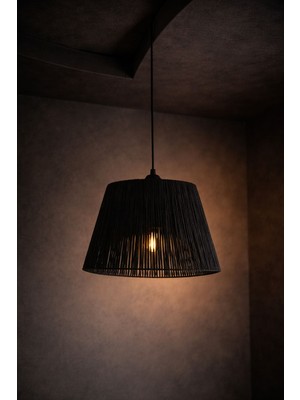 Lionn Dekor Siyah Bohem Modern Yuvarlak Rafya Avize