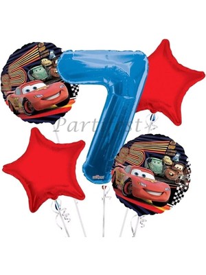 Parti Station Arabalar Şimşek Mcqueen 7 Yaş Balon Set Cars Folyo Balon Set Konsept Doğum Günü Set Yaş Balon