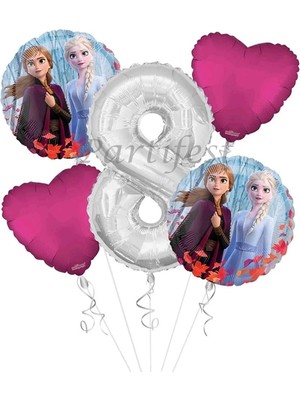 Parti Station Frozen 8 Yaş Balon Set Elsa Balon Folyo Balon Set Konsept Karlar Ülkesi Doğum Günü Set Yaş Balon