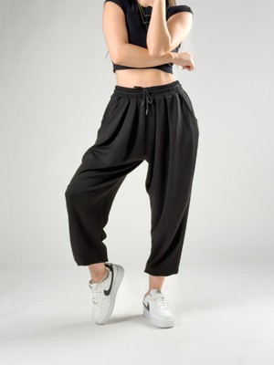 Cocopelli Pileli Siyah Kadın Jogger Pantolon COC2849