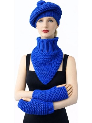 Uretti - Emine 9106 8920 El Örgüsü Kadın Bere Boyunluk Eldiven Takımı – 3’lü Kışlık Akrilik Örgü Set