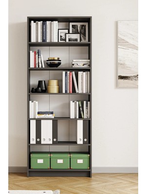 Hofga Bili Kitaplık 5 Raflı Geniş Çok Amaçlı Ofis Salon Kitap Dosya Rafı Antrasit