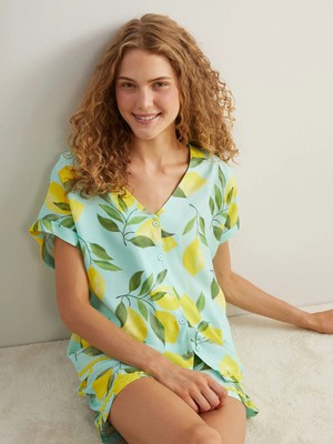 Lc Waikiki Yeni Sezon V Yaka Baskılı Kadın Şortlu Pijama Takımı