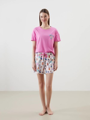 Lc Waikiki Yeni Sezon Bisiklet Yaka Baskılı Kadın Şortlu Pijama Takımı