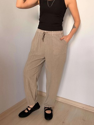 Vizon Havuç Kesim Keten Pantolon