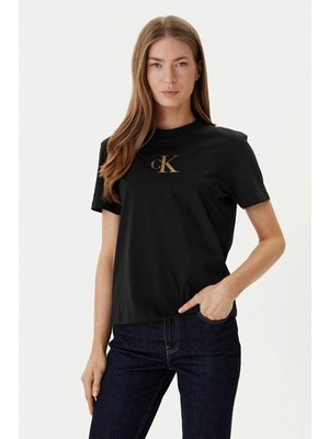 Calvin Klein Kısa Kollu Klasik Folyolu Ck Kadın Siyah T-Shirt LV047E804G-KHN
