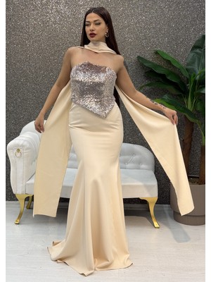 E&A Eren Abiye Straplez Krep Balık Elbıse