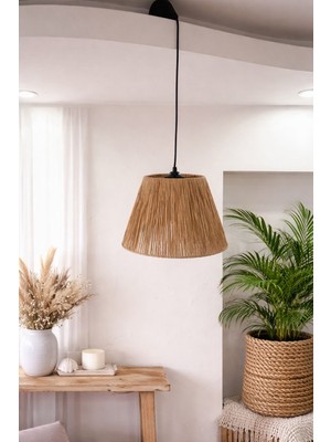 Lionn Dekor Kahve Bohem Modern Yuvarlak Rafya Avize