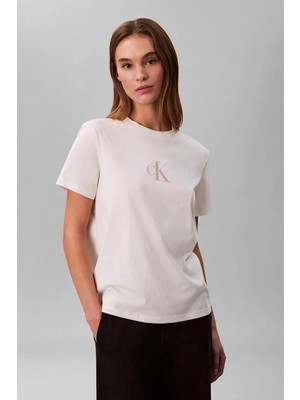 Calvin Klein Kısa Kollu Klasik Folyolu Ck Kadın Beyaz T-Shirt LV047E804G-YBH