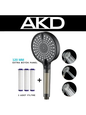 120 mm Filtreli Duş Başlığı + 3 Adet Yedek Filtre | Extra Büyük Panel, Basınç Artırıcı Su Jeti, Saç ve Cilt Dostu