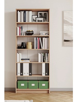 Hofga Bili Kitaplık 5 Raflı Geniş Çok Amaçlı Ofis Salon Kitap Dosya Rafı Meşe