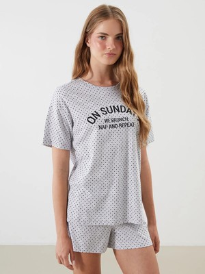 Lc Waikiki Yeni Sezon Bisiklet Yaka Baskılı Kadın Şortlu Pijama Takımı