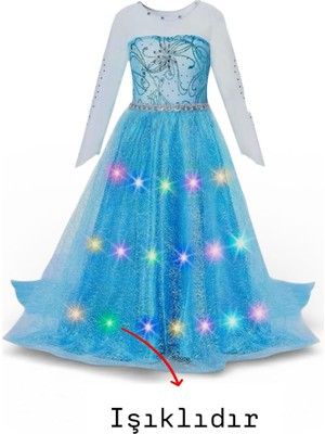 3b Kids Elsa Işıklı Elbise Kostüm Doğum Günü Parti Düğün Davet  Yazlık Elbise Kostüm