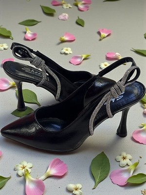 KAFKASLAR AYAKKABI Taş Detaylı Önü Kapalı Arkası Açık 9 cm Topuklu Kadın Abiye Ayakkabı