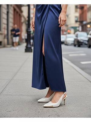 KAFKASLAR AYAKKABI 6cm Ince Topuklu  Önü Kapalı Arkası Açık Saten Görünümlü Mikrofiber Kadın Abiye Ayakkabı