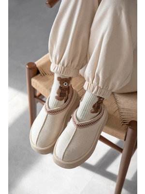 Straswans Belis Kadın Düz Taban Ev Terliği Bej