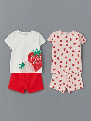 Lc Waikiki Yeni Sezon Çilek Baskılı Kız Bebek Şortlu Pijama Takım 2'li