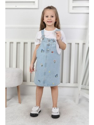 Butik Kız Çocuk Nakış Işlemeli Kot Jile Elbise - %100 Pamuklu Denim