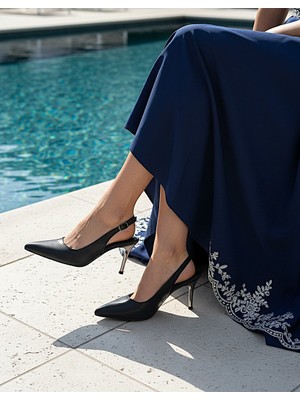 KAFKASLAR AYAKKABI Kaymaz Taban 6cm Ince Topuklu Mat Parlak Önü Kapalı Arkası Açık Kadın Abiye Ayakkabı