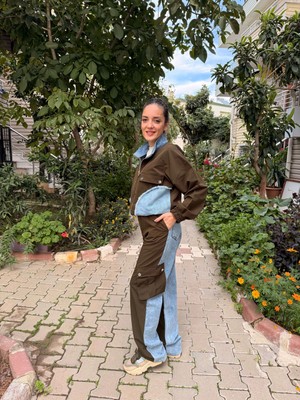 Haki Paraşüt Kumaş Denim Detaylı Takım