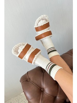 Straswans Pietro   Kadın  Tüylü  Bant Detay Düz Taban Terlik Taba