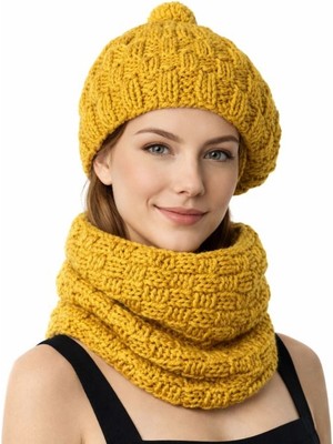 Uretti - Emine 9106 0257 El Örgüsü Kadın Bere ve Boyunluk Takımı – 2’li Kışlık Akrilik Örgü Set