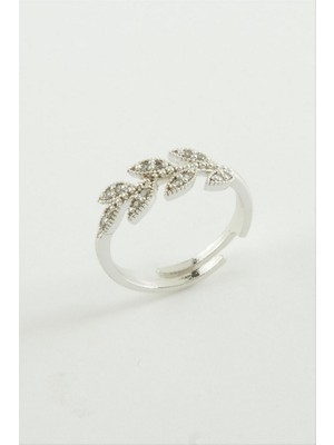 Zero Land Storozde Yaprak Zirkon Taşlı Yüzük - Gümüş Rengi