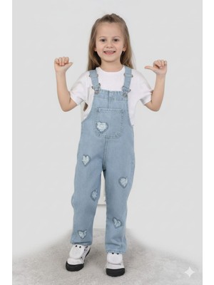 Butik Kız Çocuk Kalp Nakışlı Kot Salopet