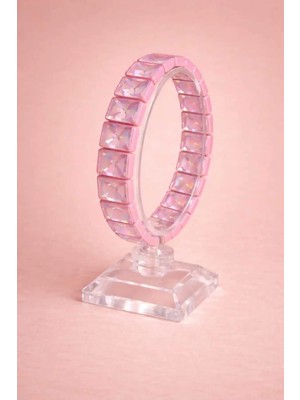 Toz Pembe Kare Kesim Kristal Taşlı Kadın Bileklik