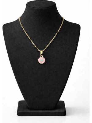 Pembe Mineli Güneş Figürlü Madalyon Kolye