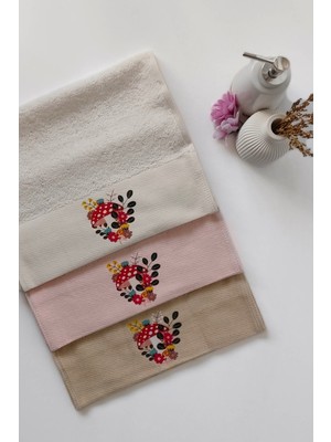 Sevim 3'lü Mantar Baskılı Karışık Renkli Misafir Havlu Takımı - Bambu El & Yüz & Mutfak Havlusu - 30X50 cm