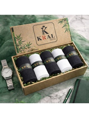 Kral Socks Erkek Bambu Çorap Patik Düz Desen (5 Çift Kutulu) Dikişsiz Dokuma Parfümlü Kısa Çorap