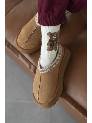 Straswans Belis Kadın Düz Taban Ev Terliği Taba