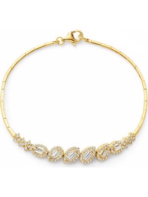 Bilezikci Damla Baget Taşlı Su Yolu Altın Bileklik