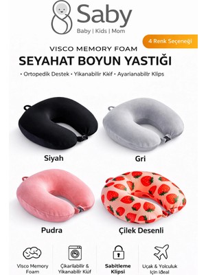 Saby Visco Seyahat Boyun Yastığı – Ortopedik, Yıkanabilir Kılıflı, 4 Renk Seçenekli