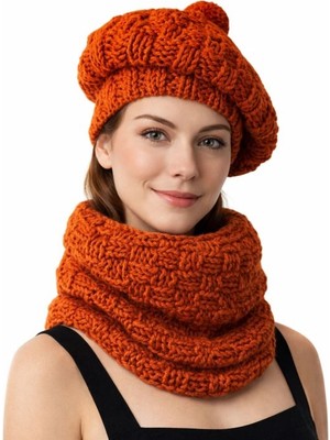 Uretti - Emine 9106 0257 El Örgüsü Kadın Bere ve Boyunluk Takımı – 2’li Kışlık Akrilik Örgü Set
