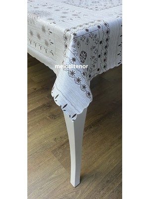 Mirella Kalın Astarlı Osmanlı Desen Kenarlı Volanlı Dalgalı Kesim Silinebilir Pvc Muşamba Masa Örtüsü