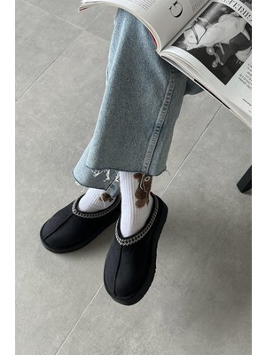 Straswans Belis Kadın Düz Taban Ev Terliği Siyah