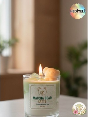 Matcha Bear Latte Mum Dekoratif (Soya Wax ve Jel Mum) Vanilya Kokulu
