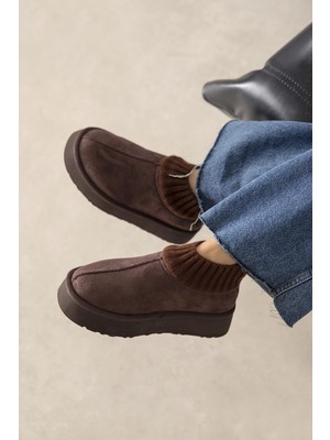 Straswans Yuki Kadın Triko Detay Ev Terliği Kahve